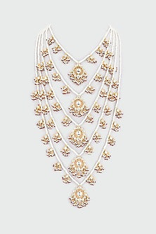 Gold Finish Kundan Polki & Pearls Rani Necklace