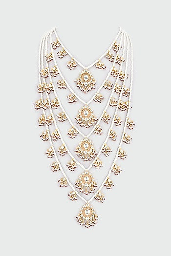 Gold Finish Kundan Polki & Pearls Rani Necklace