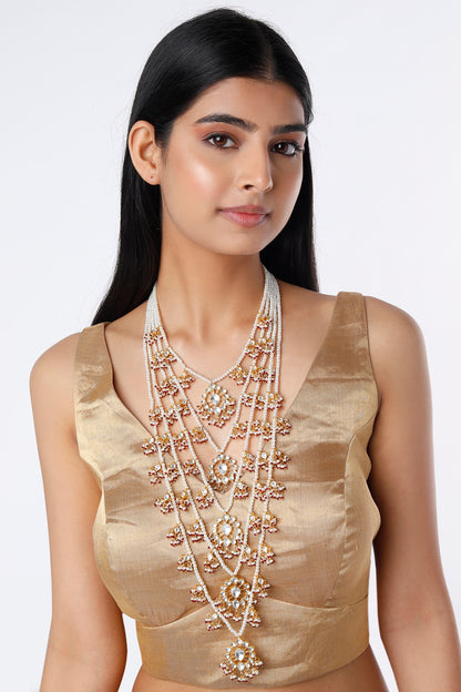 Gold Finish Kundan Polki & Pearls Rani Necklace