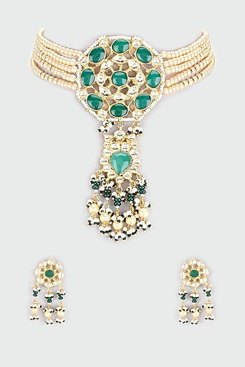 Gold Finish Pearl Choker Necklace Set