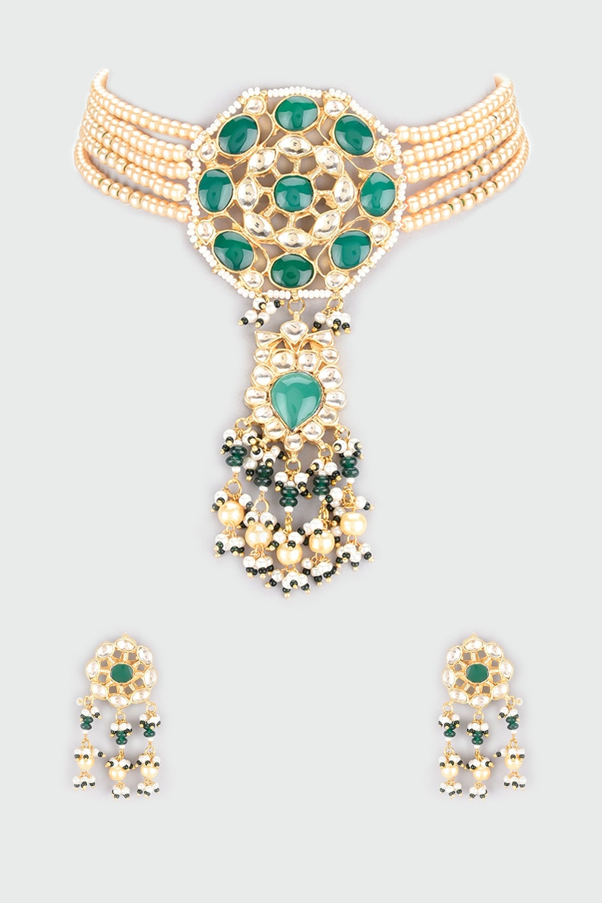 Gold Finish Pearl Choker Necklace Set