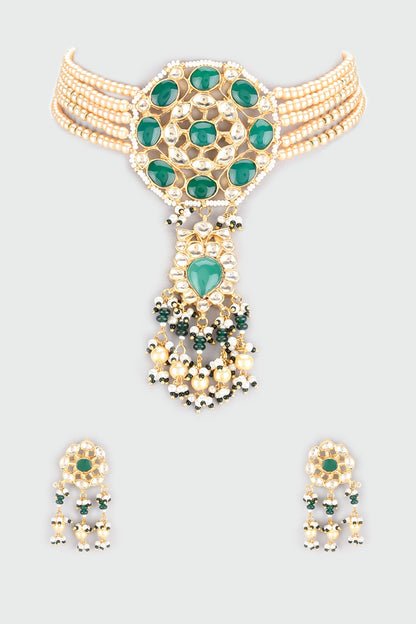 Gold Finish Pearl Choker Necklace Set