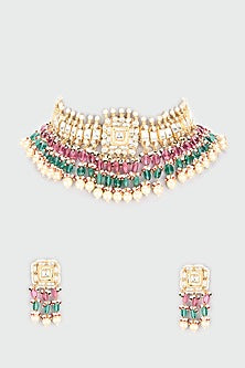 Gold Finish Jade Choker Necklace Set