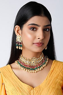 Gold Finish Jade Choker Necklace Set