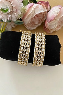 Gold Finish Kundan Polki Bangles (Set of 2)