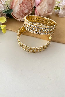 Gold Finish Kundan Polki Bangles (Set of 2)