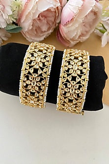 Gold Finish Kundan Polki Bangles (Set of 2)