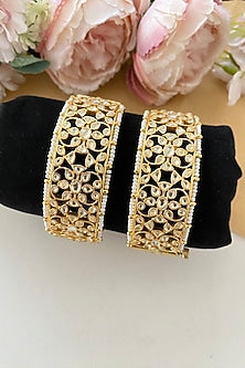 Gold Finish Kundan Polki Bangles (Set of 2)