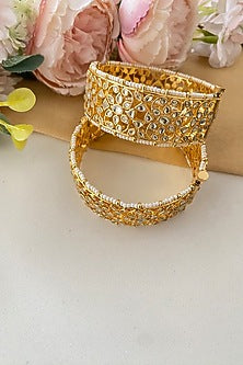 Gold Finish Kundan Polki Bangles (Set of 2)