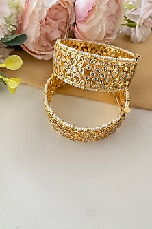 Gold Finish Kundan Polki Bangles (Set of 2)