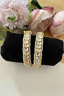 Gold Finish Kundan Polki Bangles (Set of 2)