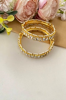 Gold Finish Kundan Polki Bangles (Set of 2)
