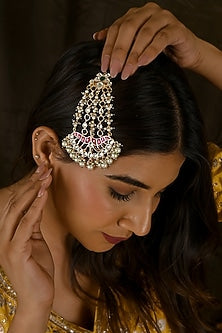 Gold Finish Kundan Polki & Pink Drops Pasa