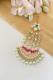 Gold Finish Kundan Polki & Pink Drops Pasa