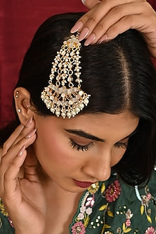 Gold Finish Mother Of Pearl & Kundan Polki Pasa