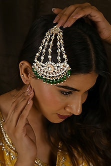 Gold Finish Kundan Polki & Green Drop Pasa