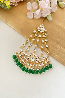 Gold Finish Kundan Polki & Green Drop Pasa