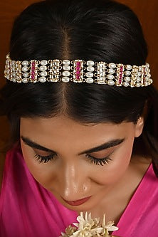Gold Finish Kundan Polki & Pink Stone Sheeshphool