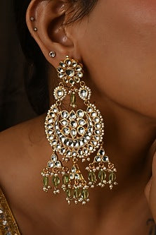 Micro Gold Finish Kundan Polki & Mint Drop Chandbali Earrings