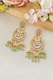 Micro Gold Finish Kundan Polki & Mint Drop Chandbali Earrings