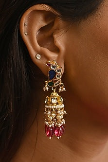 Micro Gold Finish Kundan Polki & Pink Drop Long Necklace Set