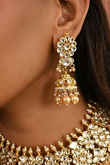 Micro Gold Finish Kundan Polki & Pearl Drop Necklace Set
