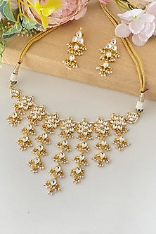 Micro Gold Finish Kundan Polki & Pearl Drop Necklace Set