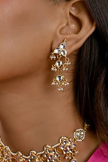Micro Gold Finish Kundan Polki & Pearl Drop Necklace Set