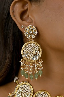 Micro Gold Finish Kundan Polki & Mint Drop Necklace Set