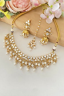 Micro Gold Finish Mother Of Pearl Drop Necklace Set