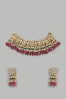 Micro Gold Finish Rhodolite Beaded Choker Necklace Set