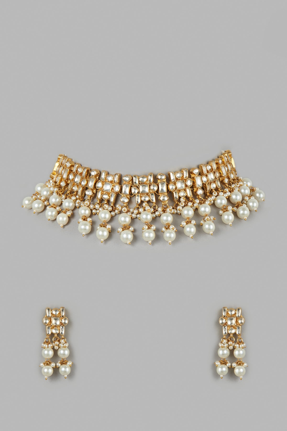 Micro Gold Finish Pearl Choker Necklace Set