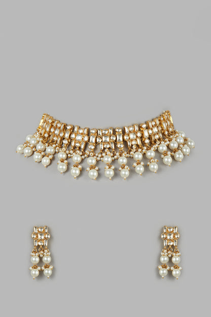 Micro Gold Finish Pearl Choker Necklace Set