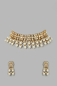 Micro Gold Finish Pearl Choker Necklace Set