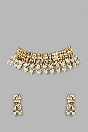 Micro Gold Finish Pearl Choker Necklace Set