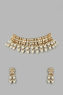 Micro Gold Finish Pearl Choker Necklace Set