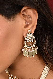 Micro Gold Finish Kundan Polki & Mint Drop Choker Necklace Set