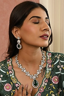 Micro Gold Finish Kundan Polki & Mint Stone Long Necklace Set