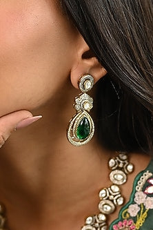 Micro Gold Finish Kundan Polki & Mint Stone Long Necklace Set