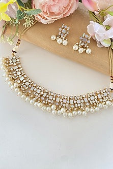 Micro Gold Finish Kundan Polki & Mother Of Pearl Choker Necklace Set