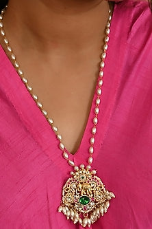 Micro Gold Finish Kundan Polki & Navratna Stone Long Necklace Set