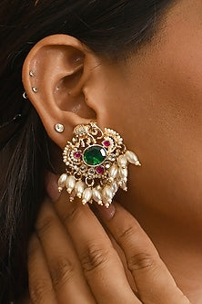 Micro Gold Finish Kundan Polki & Navratna Stone Long Necklace Set