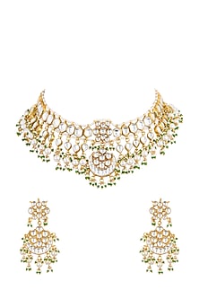 Gold Finish Kundan Choker Necklace Set