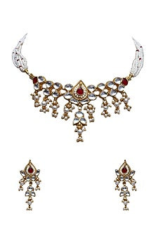 Gold Finish Pearl Choker Necklace Set