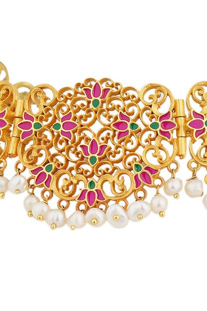 Enamelled Lotus Lace Choker 