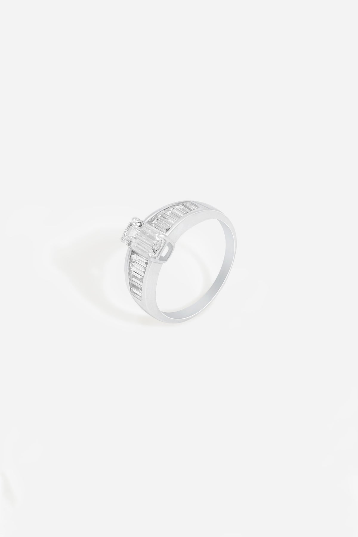 18kt Gold Finish Baguette & Emerald-Cut Diamond Ring