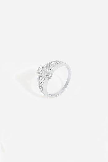18kt Gold Finish Baguette & Emerald-Cut Diamond Ring