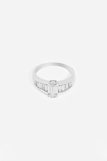 18kt Gold Finish Baguette & Emerald-Cut Diamond Ring