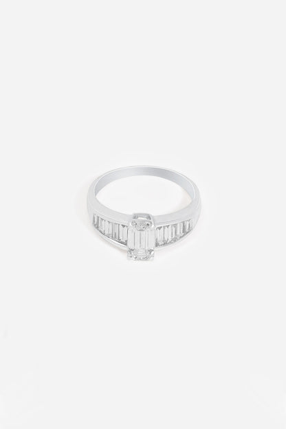 18kt Gold Finish Baguette & Emerald-Cut Diamond Ring