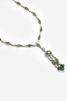 14kt Yellow Gold Finish Diamond & Green Stone Long Necklace